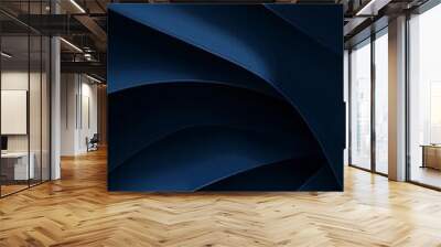 Abstract dark blue wave background. A digital art piece illustrating smooth flowing curves and depth. Ideal for modern design projects, technology themes, and sleek backgrounds. Wall mural