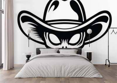 alien wearing cowboy hat iconic logo vector illustration. Wall mural