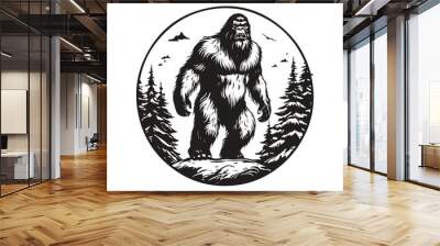 bigfoot, vintage logo concept black and white color, hand drawn illustration Wall mural