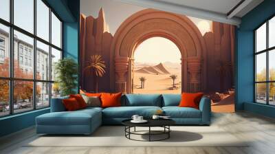 desert portal city, digital art illustration, Generative AI Wall mural