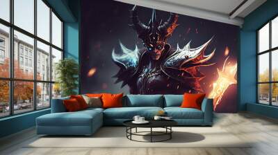 devil warrior with dark magic, digital art illustration, Generative AI Wall mural