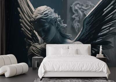 fallen angel with a tragic backstory digital art illustration, Generative AI Wall mural