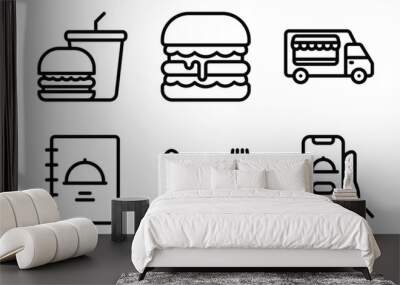 Food and Delivery Icon Set Efficient Line Style Collection for Fast Service and Dining Wall mural