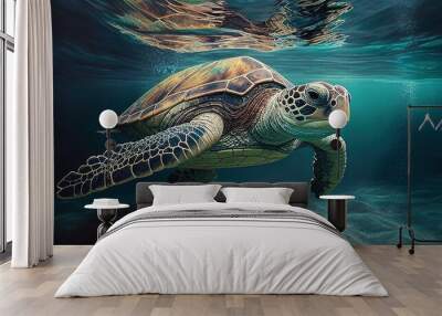 Giant sea turtle swimming digital art illustration Wall mural