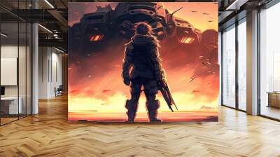 Heroic lone warrior standing ready for the final battle. Wall mural