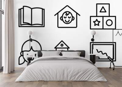 kindergarten icon line style set collection. Wall mural