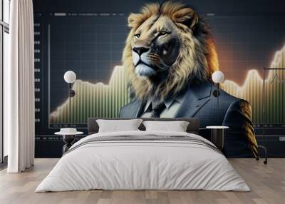 Lion trader depicts a powerful and confident figure making bold moves and dominating the financial market, representing strength and leadership Wall mural