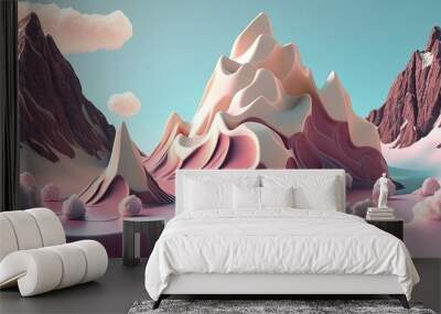 mountain range made entirely of ice cream digital art illustration, Generative AI Wall mural