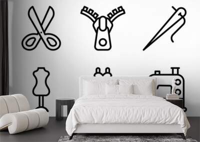 sewing and tailoring icon line style set collection Wall mural