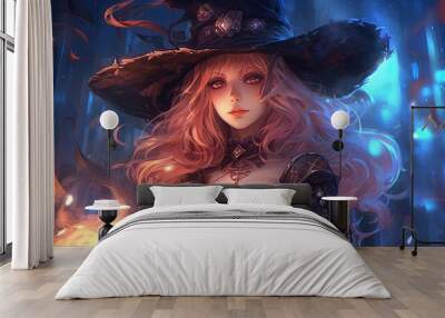 smart witch, digital art illustration, Generative AI Wall mural