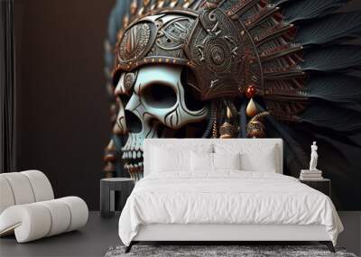 tribal skull warrior, digital art illustration, Generative AI Wall mural