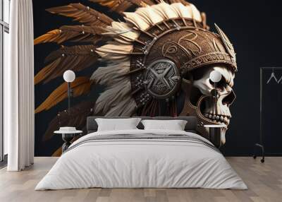 tribal skull warrior, digital art illustration, Generative AI Wall mural