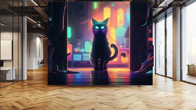 vibrant analog cat digital art illustration Wall mural