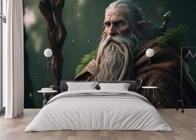 wise old druid digital art illustration, Generative AI Wall mural