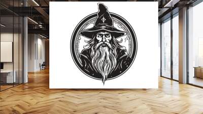 wizard warlock, vintage logo concept black and white color, hand drawn illustration Wall mural