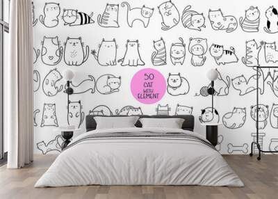 Big set cat animal cartoon hand drawn,doodle,line art
style Cute cartoon funny character. 
Pet collection. Flat design Baby background.vector illustration Wall mural