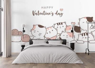 happy valentines day with cute animal cartoon hand drawn style Wall mural