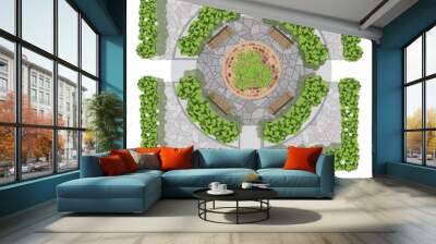 Landscape design composition with top view gardening and furniture for the garden.vector illustration Wall mural