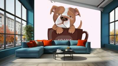 typography slogan and hand drawn french pitbull dog with coffee for printing, t shirt.vector illustr Wall mural