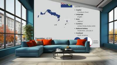 Island Turks and Caicos infographic vector illustration complemented with accurate statistical data. Island Turks and Caicos country information map board and Island Turks and Caicos flat flag Wall mural