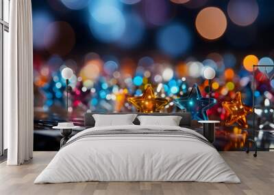 Abstract bokeh shimmering colorful glitter decorations with blurry defocused background Wall mural