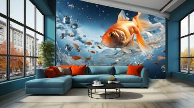 Gold fish swimming in water Wall mural