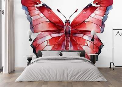 Red butterfly isolated on white background Wall mural