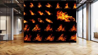 Fire flames on black background. Image of blaze fire flame texture and burning fire for decorative special effect . Wall mural