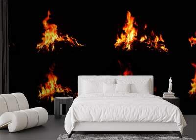 The set of 8 thermal energy flames image set on a black background. Wall mural