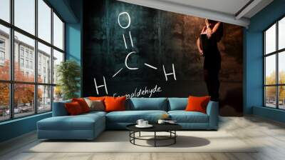 Sexy girl or secretary or female student presenting handdrawn chemical formula of Formaldehyde Wall mural