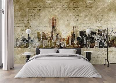 skyline of new york in modern and abstract vintage look Wall mural