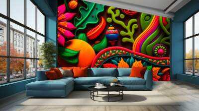 Vibrant Mexican Art: Colorful Patterns, Clothing, Figures, and Craftwork Wall mural