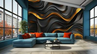 3D abstract wallpaper. Three-dimensional dark golden and black background. golden wallpaper. Black and gold background Wall mural