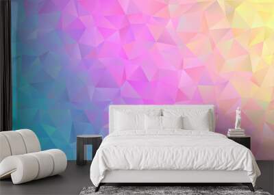 Holographic Low Poly Vector Background. Blue, Pink, Yellow Pastel Rainbow. Vivid Gradient Sparkling Facets. Multicolored Shiny Crystal Texture. Illustration for Web, Mobile Interfaces or Print Design Wall mural