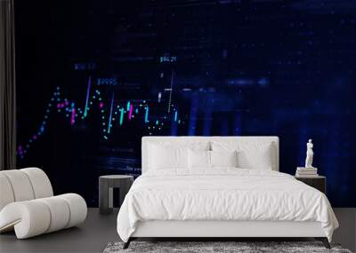 3D illustration of fnancial business chart with diagrams and stock numbers showing profits and losses over time dynamically Wall mural