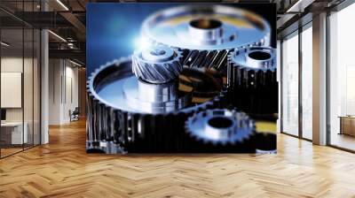 3d illustration of gear metal wheels close-up view Wall mural