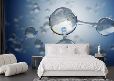 3d illustration with water molecule. abstract molecule microbiology or science background. Wall mural