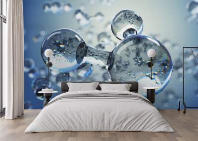 3d illustration with water molecule. Abstract molecule microbiology or science background. Wall mural