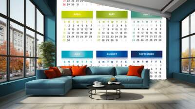 Calendrier 2018 en Anglais - Couleurs Arc-en-Ciel Format 4 Trimestres - 3 Colonnes Wall mural