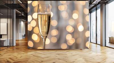 A glass of champagne, bokeh in the back. Background image. Created with Generative AI technology. Wall mural