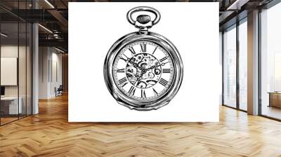 Antique pocket watch vintage engraved hand drawn vector illustration Wall mural