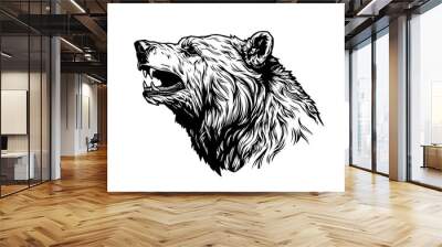 Bear head side view logotype vector engraving style illustration Wall mural