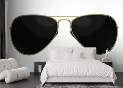 Black aviator sunglasses in golden frame isolated on white and transparent background. Glasses concept. 3D render Wall mural