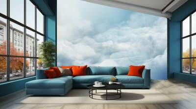 blue and white background with two cloud patterns, in the style of realistic landscapes Wall mural