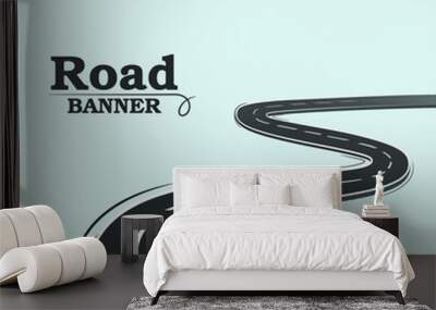 Blue banner, long road. Winding road on a blue background. Road banner. A simple image of a road on a blank background. Wall mural