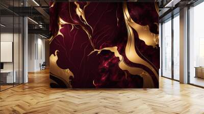 Burgundy and gold marble background. Invitation, card backdrop, banner. Ai generated Wall mural