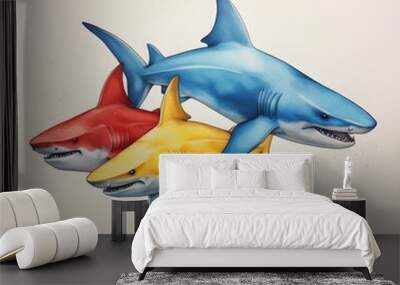 cartoon sharks on white background Wall mural