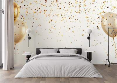 Celebration banner with gold confetti and balloons Wall mural