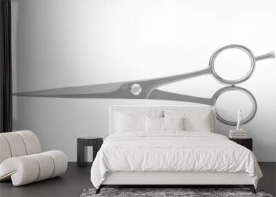 Closed shiny stainless steel hairdresser scissors isolated on transparent and white background. Barber concept. 3D render Wall mural