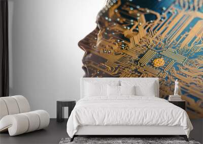 Combination of a man silhouette and microelectronic board. Concept of modern technologies in electronics Wall mural